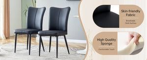 English Elm Black Faux Grain Mdf Rectangular Dining Set with Six Striped Pu Upholstered Chairs W1151S04377
