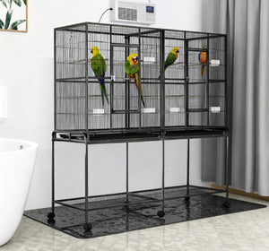 English Elm Roomy Rolling Bird Cage with Wooden Perches Storage Shelf and Slide Out Cleaning Trays T3971P423616