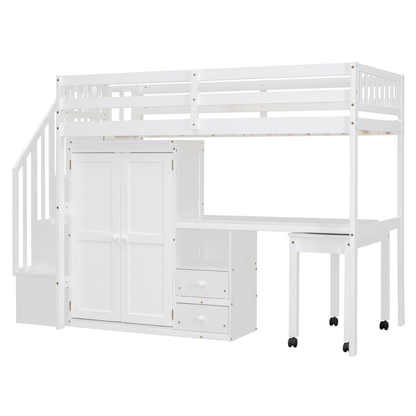 English Elm Queen Murphy Bed with Integrated Desk Cabinet Shelves Space Saving Studio Solution White N708S00013K