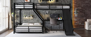 English Elm L-Shaped Triple Bunk Bed With Slide & Usb Ports - Space-Saving Metal Design For Modern Families W1580S00276