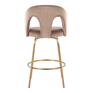 English Elm Fixed-height Swivel Counterstools with White Upholstery Gold Footrest Set of 2 Taupe B202S01790