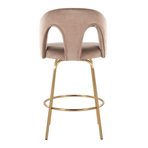 English Elm Fixed-height Swivel Counterstools with White Upholstery Gold Footrest Set of 2 Taupe B202S01790