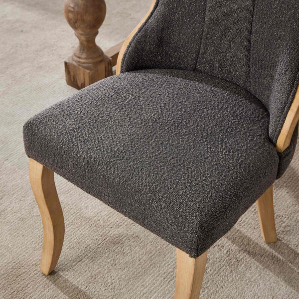 English Elm Snow velvet dining chair with plush breathable upholstery, mid-century wood trim and sculpted legs comfort and style Gray W1143P332692