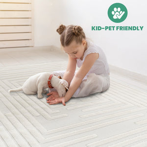 English Elm Step Collection Geometric High-low Pile Polypropylene Rug for Modern Living Spaces Cream B189P448808