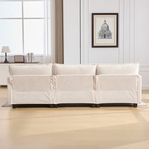 English Elm United We Win Modular Corduroy Sectional with Ottoman Low Profile Living Room Couch Beige W1568S00259