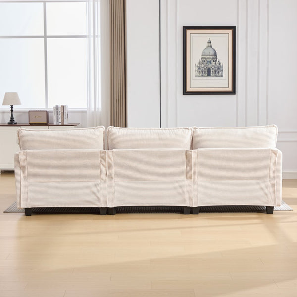 English Elm United We Win Modular Corduroy Sectional with Ottoman Low Profile Living Room Couch Beige W1568S00259