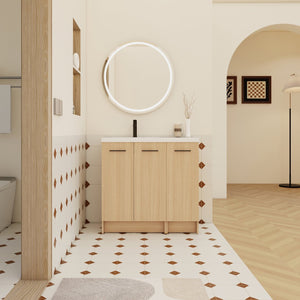 English Elm 36" Floating Bathroom Vanity Light Oak Modular Cabinet with Gel Coat Integrated Sink W3450S00100