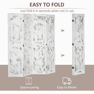 English Elm HOMCOM Whitewashed Wood 4-Panel Room Divider 67" Tall Folding Privacy Screen with MDF Panels W2225P173942