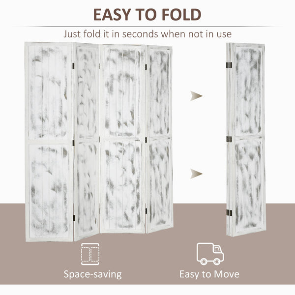 English Elm HOMCOM Whitewashed Wood 4-Panel Room Divider 67" Tall Folding Privacy Screen with MDF Panels W2225P173942