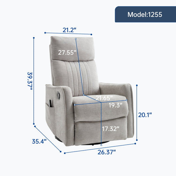 English Elm Blue Fabric Swivel Rocker Recliner with Massage Heat Nodes for Living Room Comfort Light Gray W1803P321838