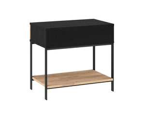 Sunpan Rosso Modern Industrial Nightstand with Soft Close Drawer, Rustic Oak Veneer & Black Iron Legs
