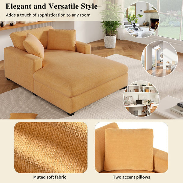 English Elm Mirod Oversized Chaise Lounge with Birch Legs Pillow Back Polyester Upholstered Seating Yellow N760P196662Y