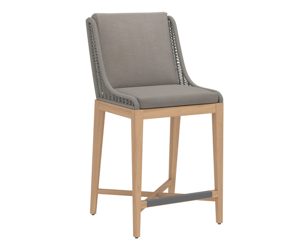 Sunpan Sorrento Stylish Outdoor Barstool with Durable Teak Wood Base and Weather-Resistant Fabric Seat Palazzo Taupe