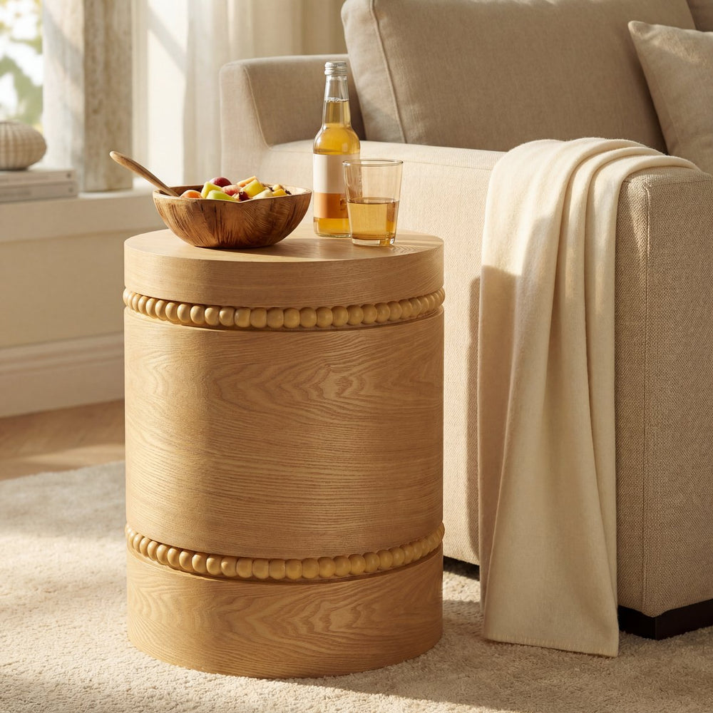 English Elm 15.35 Inch Dark Veneer Curved Tiered End Table for Modern Minimalist Living Rooms N772P412293N