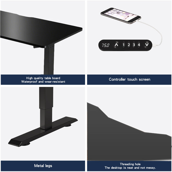 English Elm 55"×24" Electric Sit Stand Desk Steel Frame with Memory Presets and Usb-c Charging Port Black W614P376322
