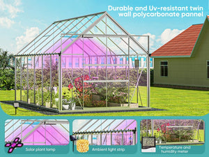 English Elm 6x12 Outdoor Walk-in Greenhouse Aluminum Frame Uv Shield Polycarbonate Garden Grow Space W2259P222628