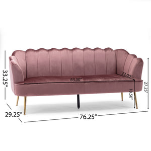 English Elm Christopher Knight Home® - 3 Seater Sofa - Modern Glam Blush Velvet Design With Gold Legs, Channel-Stitched For Ultimate Comfort 70395.00ABLSH_70395.00BBLSH