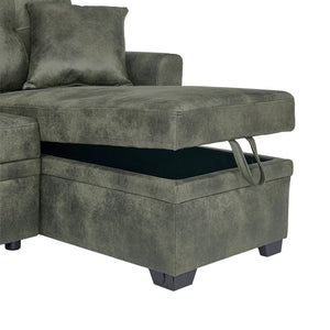 English Elm Sleeper Sectional Sofa with Pull Out Bed Storage Chaise Tufted Olive Fabric W5568S00036