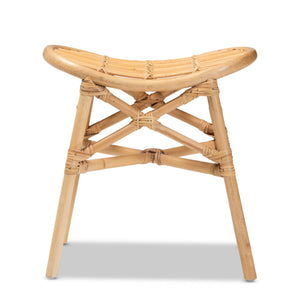 English Elm Modern Rattan Bohemian Footstool with Sculptural Crisscross Base for Earthy Living Spaces B2750P420352