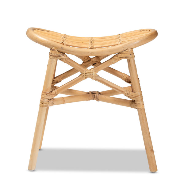 English Elm Modern Rattan Bohemian Footstool with Sculptural Crisscross Base for Earthy Living Spaces B2750P420352