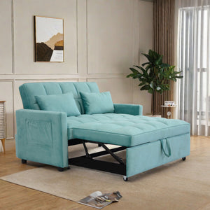 English Elm 55.2" Velvet Two Seater Sofa Bed with Adjustable Backrest, 3 USB Ports, Side Pockets, Space-Saving Lounge (Peacock Blue) W1183138561