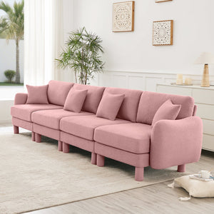 English Elm Boucle 4-Seater Pink Sofa With Chic Shell Armrests & Cylindrical Legs – Comfort Meets Modern Elegance W3041S00295