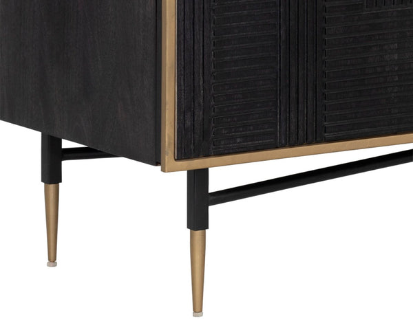 Sunpan MARKWOOD Sideboard – Handcrafted Dark Brown Mango Wood with Antique Brass Frame for Elegant Storage 106696