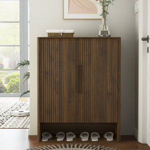 English Elm Shoe Storage Cabinet Wooden Enclosed Organizer with Adjustable Shelves for Entryway W1321P396356