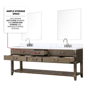 English Elm Grey Oak Double Bath Vanity Set With Carrara Marble Top, Chrome Faucets, & 36" Mirrors For Elegance B2731S01920