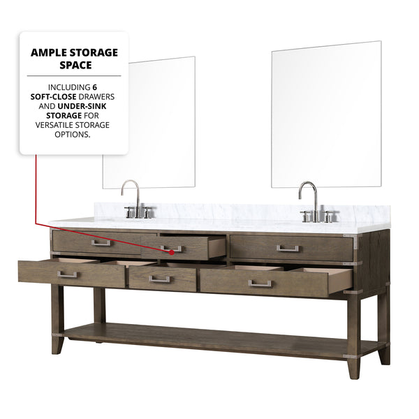 English Elm Grey Oak Double Bath Vanity Set With Carrara Marble Top, Chrome Faucets, & 36" Mirrors For Elegance B2731S01920