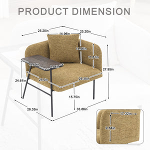 English Elm Leisure Linen Accent Chair with Built-in Side Table Pockets and Lumbar Pillow Modern Yellow W395P453313