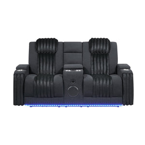 English Elm Duran Power Reclining Set with Led Lighting Bluetooth Speaker and Motorized Headrest Black B201S00473