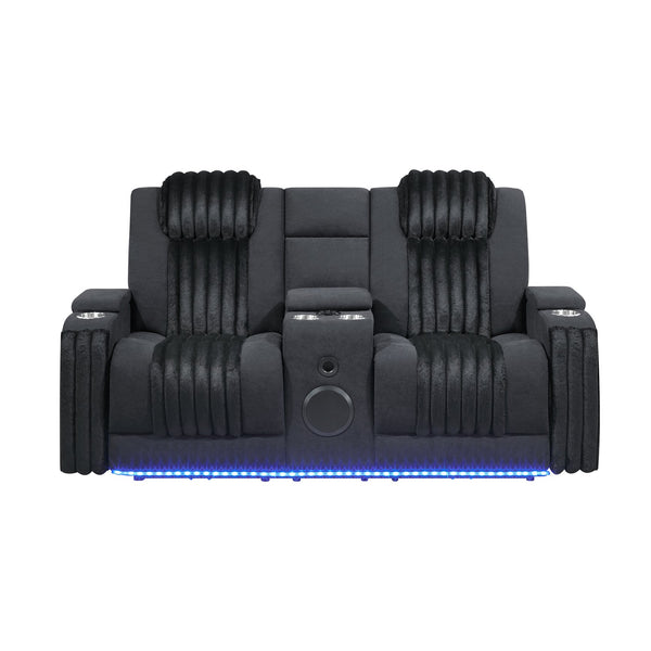 English Elm Duran Power Reclining Sofa Set with Led Lighting Bluetooth Speaker and Usb Charging Black B201S00474