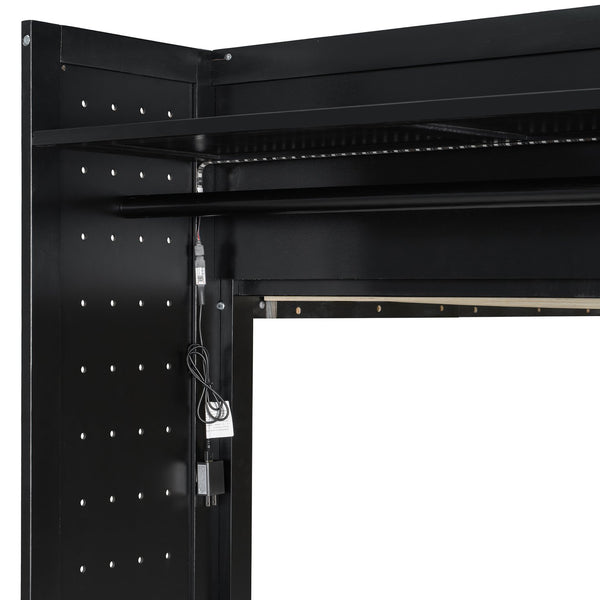 English Elm Twin Bunk Bed with Storage Drawers Hanging Rail Led Shelves and Pegboard Organizer Black LT000282AAB