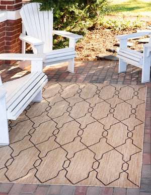 Unique Loom Outdoor Trellis Links Trellis Machine Made Trellis Rug Natural, Brown/Ivory 7' 1" x 10' 0"