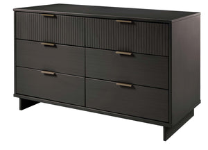 English Elm Granville 55" Dresser In Charcoal Gray - Chic 6-Drawer Storage With Ribbed Fronts & Gold Handles B365S00090