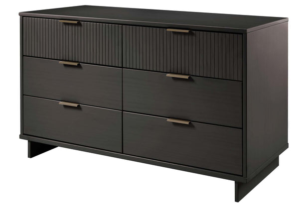 English Elm Granville 55" Dresser In Charcoal Gray - Chic 6-Drawer Storage With Ribbed Fronts & Gold Handles B365S00090