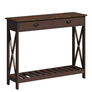 English Elm 40" Farmhouse Console Table With Drawer & Shelf - Rustic Espresso Entryway Table For Tight Spaces T3771P356563
