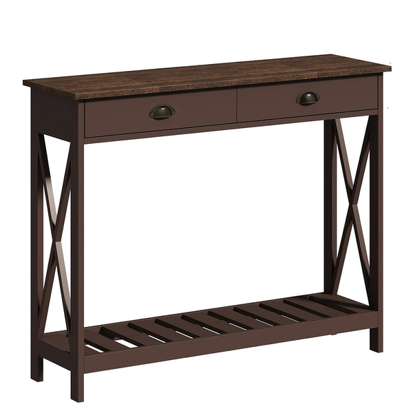 English Elm 40" Farmhouse Console Table With Drawer & Shelf - Rustic Espresso Entryway Table For Tight Spaces T3771P356563