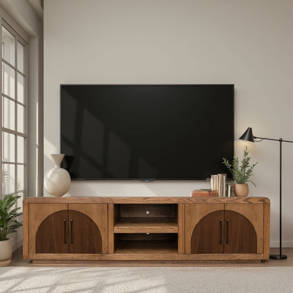 English Elm Eclipse 92" Tv Stand Console For 100" Tvs, Vintage Two-Tone Finish, No Assembly, Ample Storage Options B108P345177