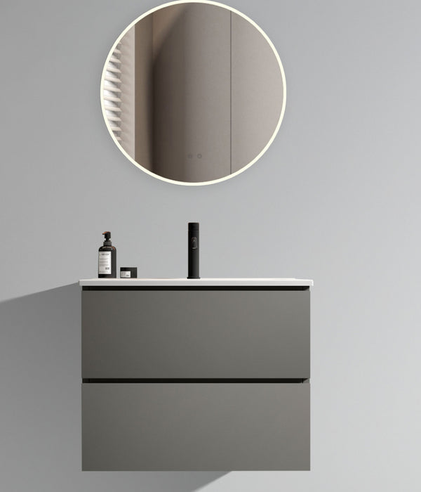 English Elm Wall Mount 24" Space Grey Floating Bathroom Vanity With Ceramic Sink & Smart Storage Solutions W1865S00059-GIGA