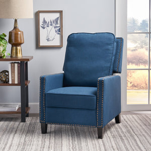 English Elm Christopher Knight Home® - 27.5" Wide Manual Standard Recliner with Plush Upholstery, Nailhead Trim & Contemporary Pushback Comfort Navy Blue 62808.00