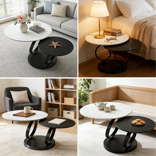English Elm Round Sintered Stone Nesting Coffee Tables Modern Two-tone Set for Living Room W5096S00001