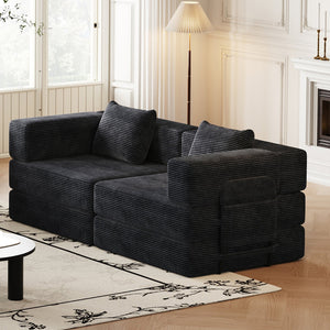 English Elm 72.4-inch Chenille Convertible Floor Sofa Bed with Storage Pockets and Modular Design W3505P355569