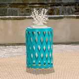 Christopher Knight Home® - Noble House - Pecola Indoor 14 Inch Diameter Lattice Matte Teal Iron Side Table