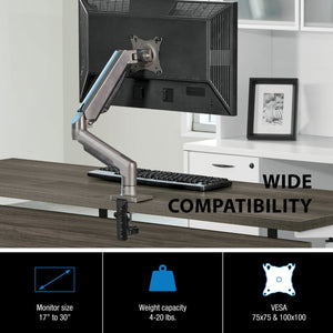 OSP Home Furnishings Single Monitor Arm with Gas Spring Mechanism for Ergonomic Desk Setup and Cable Management SPX3020SMA