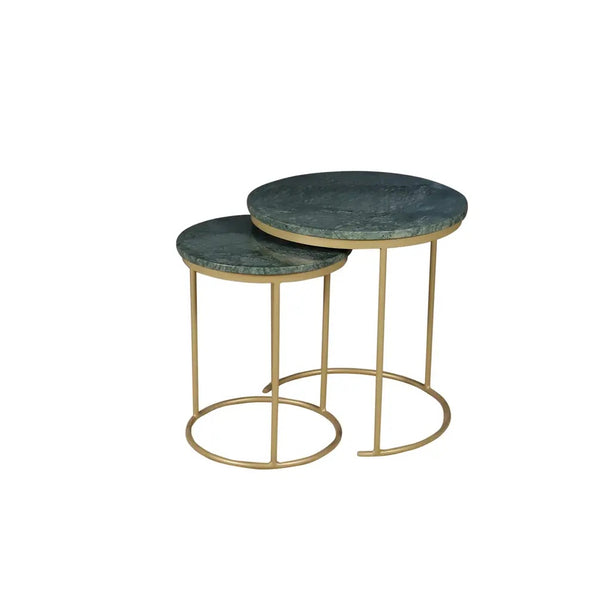 English Elm Marble Nesting Coffee Table Set Of 2 - Elegant Green Marble Tops With Golden Metal Frame For Modern Homes B346P320740