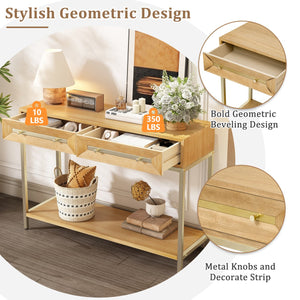 English Elm Trexm Retro Modern Console Table Two Drawers Geometric Matte Black Gold Entryway N715P227910N