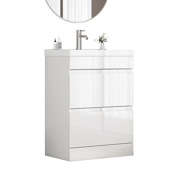 English Elm 24-Inch Bathroom Vanity With Unique Thick Ceramic Basin & Soft-Close Drawers For Modern Spaces W3151S00058