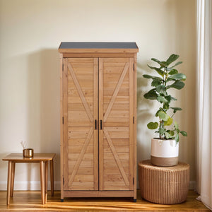English Elm Outdoor Cedar Storage Cabinet Farmhouse Vertical Shed for Backyard Patio Garden Tools W2640P291256